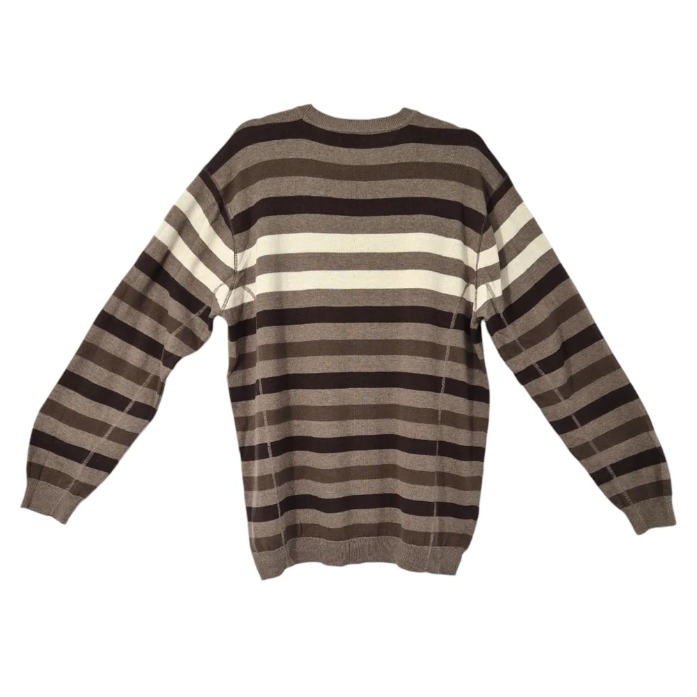 Vintage Brown Striped XL Cotton Crewneck Sweater Earth Tone Y2K Grunge - Picture 7 of 8